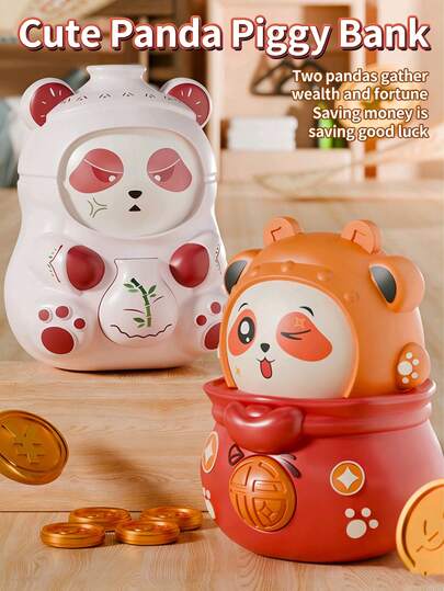 1pc Panda Shaped Password Piggy Bank, Chinese Style Celadon High-Quality Multi-Color Password Coin Bank, Toy Party Gift, Birthday Gift, Random Color And Design