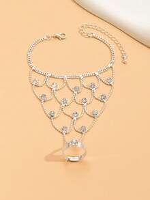 Dây đeo ngón tay và cổ tay đính đá lấp lánh dành cho nữ, thích hợp cho đám cưới, tiệc tùng, khiêu vũ Latin, sự kiện trang trọng và trang phục thường ngày. - 1005 Bạc - Xem 1