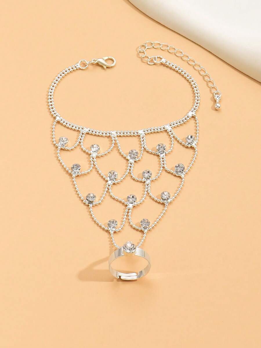 Dây đeo ngón tay và cổ tay đính đá lấp lánh dành cho nữ, thích hợp cho đám cưới, tiệc tùng, khiêu vũ Latin, sự kiện trang trọng và trang phục thường ngày. - 1005 Bạc - Xem 1