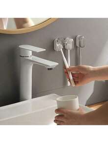 1/2个免钻孔自动防尘盖牙刷架，壁挂式牙刷收纳架 - 彩色 - 查看 3