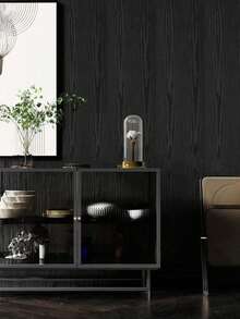 1 Roll Black Wood Grain Self-Adhesive Wallpaper, Waterproof Black Wallpaper For Instant Application On Desktops, Chairs, Drawers, Rooms, Cabinets, Etc. - Black - View 8