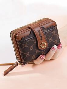 New Retro Color Multi-Card Wallet Buckle Letter Multifunctional High-End Fashion Card Holder Clutch Purse Korean Style Short Handbag For Women Money Wallet Mini Wallet Purse Wallet Small Wallet Cute Wallet Mothers Day Gift Cruise Essential Cute Stuff Money Clip - Coffee - View 9