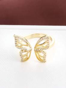 1 pieza Anillo ajustable con diseño elegante de mariposa y circonita cúbica incrustada para mujeres - Multicolor - Ver 3