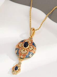 1 pieza Collar colgante de zirconia sintética esmaltada vintage - Estilo elegante de la corte, revestimiento de esmalte multicolor para bodas, fiestas y atuendos casuales, accesorio clásico atemporal - collar - Ver 3