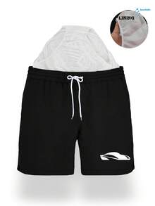 Quần short nam mùa hè màu đen, cạp chun, túi chéo, kiểu Hawaii, nhanh khô, hai lớp lót lưới, in 3D, thời trang, phong cách thường ngày, quần bơi đi biển. - màu đen - Xem 2