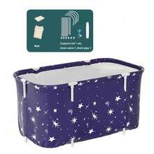 Bathtub Folding Portable Bath Tub Adult Warm Home Spa Soaking Barrel PVC - Blue - View 1