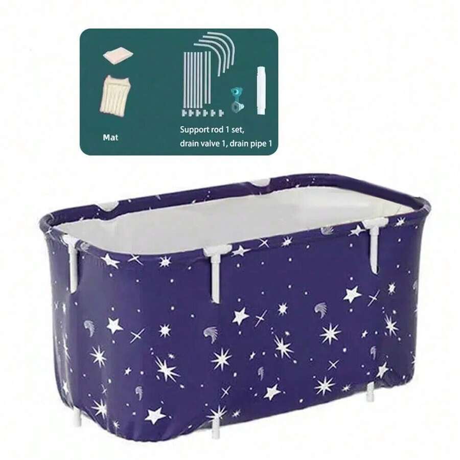 Bathtub Folding Portable Bath Tub Adult Warm Home Spa Soaking Barrel PVC - Blue - View 1