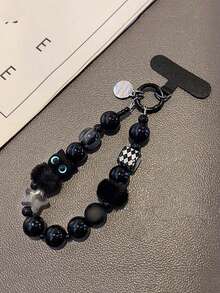 1条黑色毛绒猫咪手机挂绳串珠腕带，可作汽车钥匙链、包包挂饰、手机挂链，附带垫圈（随机发货，带圆形标签或无标签版本） - 彩色 - 查看 6