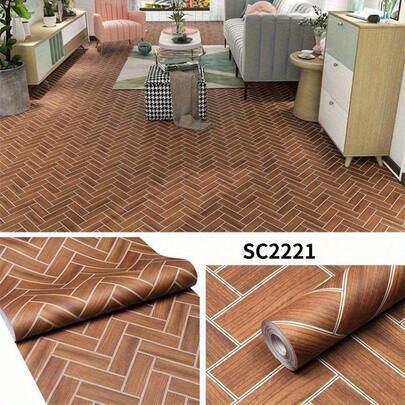 Extra Long 10m Thickened Self-Adhesive Waterproof Vinyl Flooring & Wall Stickers Roll - Peel And Stick Wood Plank Design With Herringbone/Layered Patterns, Easy DIY Installation, Wear-Resistant, Natural Wood Grain Texture In Beige/Brown/White - Ideal For Living Room, Kitchen, Bathroom Renovation