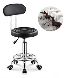 Taburete Hidráulico Ajustable para Salón de Belleza con Respaldo, Ruedas Giratorias de 360 Grados, Ideal para Terapeutas, Peluquería, Masajes, Arte de Uñas, Tatuajes, etc Taburete Redondo Giratorio, Se Puede Girar 360°, Cuenta con Respaldo, Adecuado para Salones de Belleza, Spas y Taburetes de Trabajo para Peluqueros, Diseñado para Prevenir el Enredado del Cabello, Equipado con Ruedas Esféricas de Aleación y Patas de Soporte Reforzadas - Negro - Ver 3