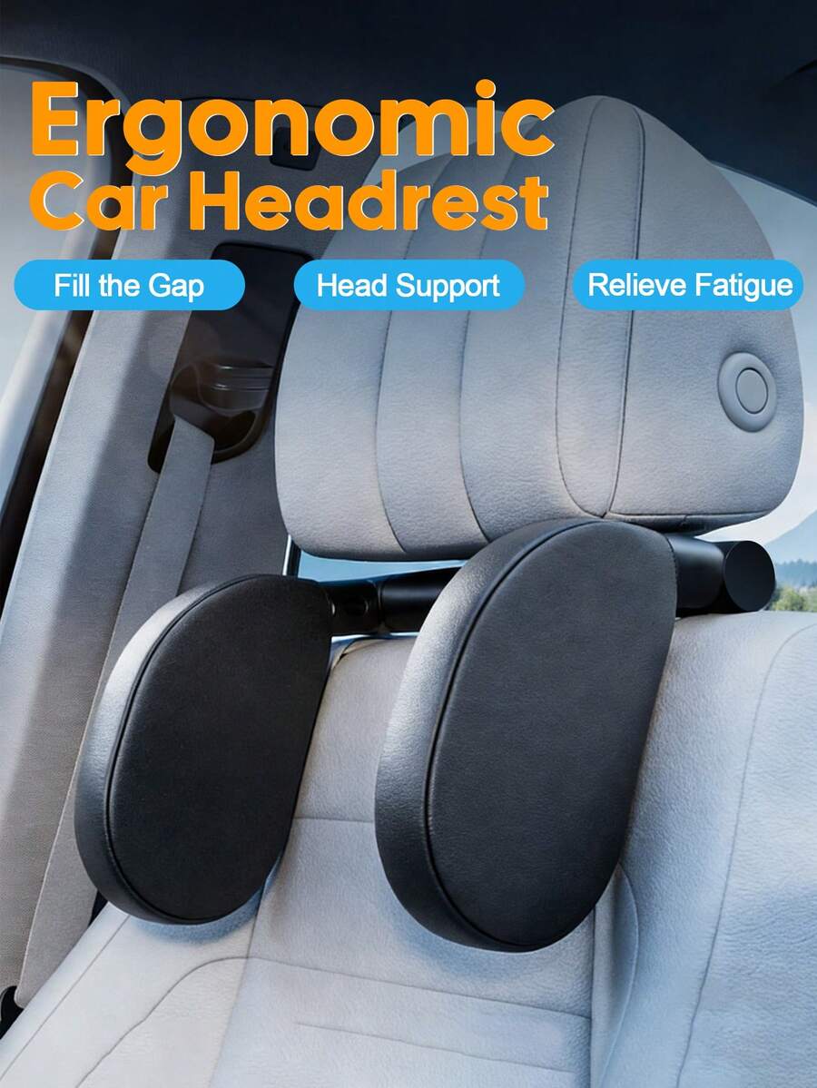 360° Adjustable Ergonomic Car Headrest With Memory Foam & Side Pads - Fit For Most Cars, Easy One-Click Sleep Support For Travel, Vehicle Head Support , Car Headrest Pillow, Car Accessories