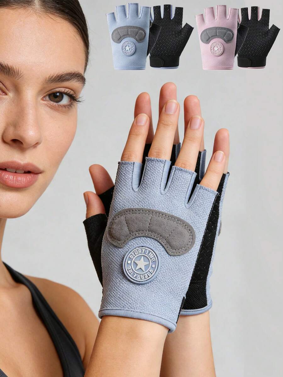 1 đôi găng tay hở ngón phối màu, họa tiết chữ cái, unisex, nhẹ và thoáng khí, chống trơn trượt, thích hợp cho đạp xe, leo núi và các môn thể thao ngoài trời, phụ kiện tập gym, găng tay tập gym nam, phụ kiện xe đạp - Nửa ngón tay - Xem 1