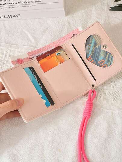 Premium Heart-Shaped Candy Wallet, Simple Shoulder Strap Wallet, Girls' Short Tri-Fold Wallet, Gift Choice, Multi-Functional Portable Coin Purse.