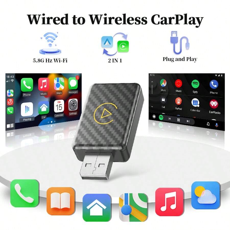 2-In-1 Wireless CarPlay & Android Auto Adapter – Plug & Play Dongle Converts Wired To Wireless, Fast Auto-Connect, No Lag, Compact Design For IPhone & Android - Grey - View 1