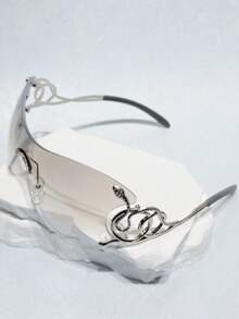 1 件女士 Y2K 风格一体式镜片时尚眼镜，带银色蛇纹装饰，适合户外、骑行、海滩、派对、旅行 - 無色 - 查看 8