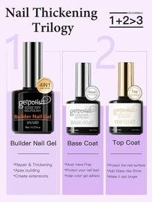 GELPOLISH 3-Piece Set: Base Coat, Top Coat & 7-In-1 Nail Care Kit, Provides Glossy & Long-Lasting Effect, No Wipe Top Coat, LED Lamp Curing, DIY Nail Design, Valentine's Gift For Her - 無色 - 查看 3