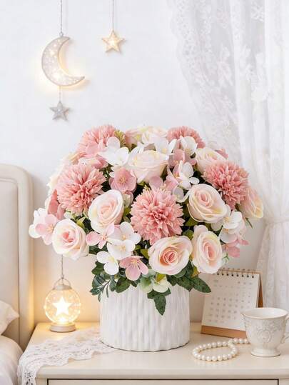 1/30/80pcs 11.81 Inch Artificial Rose Bouquet, Embroidered Ball, Peony, Valentine's Day Gift, Birthday Party Decor, Wedding Flower Basket, Bridal Bouquet, Home Decor, Restaurant, Bedroom Windowsill, Vase Decor, New Year Decor, Outdoor Garden, Back To School