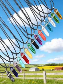 1 pieza Collar de cristal multicolor natural, collar de piedra preciosa hexagonal, collar colgante de chakra para hombres - columna hexagonal - Ver 2