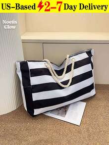 Bolso de playa impermeable para mujer con cremallera, diseño impermeable y a prueba de arena, patrón de rayas aleatorio, gran capacidad para piscina, escuela, viaje, trabajo, vacaciones, compras. Diseño simple y elegante, la opción de regalo perfecta. - Multicolor - Ver 12