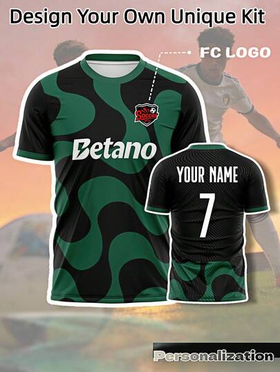 Áo bóng đá Lisbon Xanh & Đen tùy chỉnh: Tên và số đội có thể tùy chỉnh, thiết kế họa tiết sóng xanh đen năng động, được làm từ chất liệu vải thoáng khí. Logo phía trước, tên cầu thủ và số áo phía sau đều có thể tùy chỉnh. Thích hợp cho World Cup 2026 và là món quà lý tưởng cho Ngày Valentine.