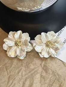 1 Paar weiße minimalistische elegante Kamelien-Blumen Ohrstecker, geeignet für Teenager-Mädchen für den täglichen und Festtagsgebrauch - Kamelie A - Übersicht 4