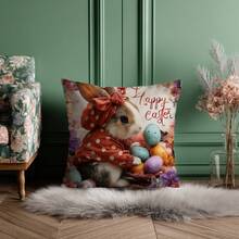4pcs Easter Cute Rabbit Plush Print Pillow Covers, 18" X 18", Rabbit & Easter Egg Print Decorative Cushion Covers For Living Room, Bedroom, Sofa, Bed, Outdoor, Pillow Inserts Not Included - Multicolor - View 4