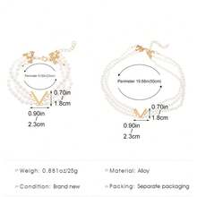 优雅时尚女士多层可叠戴珍珠V形项链耳环首饰套装，婚礼配饰 - 黃金(手鐲+項鍊) - 查看 6