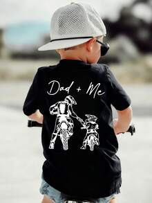 1 chiếc áo thun ngắn tay cổ tròn in họa tiết thường ngày cho bé trai, trang phục mùa hè dành cho học sinh - Chiếc áo thun in hình xe đạp "Bố và Con" mang đến niềm vui và hạnh phúc cho mọi đứa trẻ! - màu đen - Xem 3