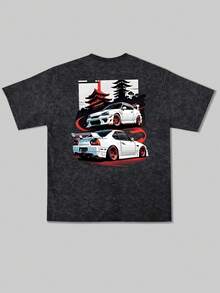 Men's Summer Fashionable Retro Washed Loose Car Element Print All-Match Casual Streetwear, Boyfriend Gift - Black - View 5