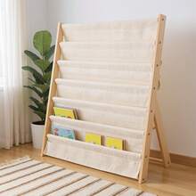 7 Tier Fabric Bookshelf With Deep Pockets Wood Frame Standing Book Rack Space Saving Display Storage For Books Magazines Albums Home And Office Organiser - 75*31*79CM - View 8