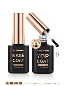 ZIMOOM 不含TPO和HEMA的12毫升亮油/底油，持久亮泽/丝绒哑光，透明凝胶指甲油，可卸除，UV/LED灯可擦，耐刮擦、耐磨损，适用于美甲沙龙和居家DIY美甲。 - 無色 - 查看 12