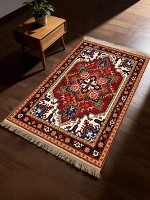 1pc Floral Pattern Bohemian Blanket, Intricate Design Tasseled Washable Area Rug - Multicolor - View 1