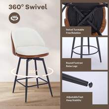 Tabernos de bar de 26 pulgadas Conjunto de 2, Tabernos giratorios con cuero de PU y tela de lino, Taberno de patas de metal de altura para bar, isla de cocina, comedor, sin brazos, fácil de montar - beige parduzco - Ver 8