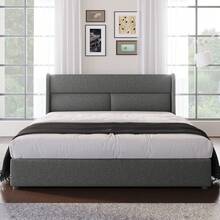 Upholstered Double Bed (160x200 Cm) With Adjustable Headrest. Hydraulic Bed Frame With Storage, Linen Upholstery, Metal Fittings. Grey (Mattress Not Included) - Grey - View 5