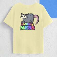 Blusa T Shirt Unissex Oversized Estampada Anxious Mess Ratinho Rato Camiseta Old School Larga Plus Size - Amarelo mostarda - Visão 1