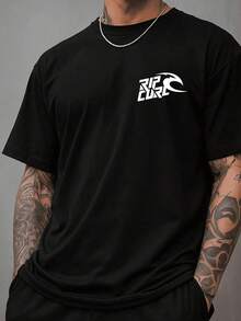 Kit Of 3 RipCurl Surf Men's Cotton T-Shirts, Basic Casual Skate Shirts - On - 黑色+卡克色+棕色 - 查看 2