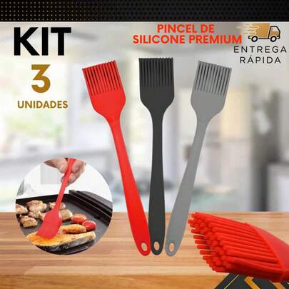 Kit 3 Pincel de Silicone Culinário Casa Comércio Restaurante Confeitaria Churrasco Gema Molho