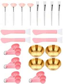 2/3/5/10/20/40件套面部护理混合面膜工具套装，包含面膜搅拌碗、面膜搅拌刷、量勺，美容师用品，面部护理SPA工具，DIY面膜搅拌盘，面膜涂抹刷套装，玫瑰金面膜碗，扇形刷，扁平刷，量勺，双头硅胶涂抹刷 - A - 查看 7