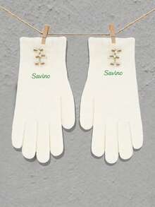 1 双可定制姓名触屏手套，女士礼物，圣诞礼物之选，指套手套，冬季手套，兼容智能手机，刺绣冬季手套 - 白色 - 查看 5