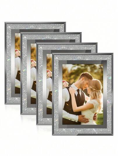 Picture Frames Glitter Glass Photo Frame,Poster,Room Decoration,Valentine's Day,Storage,Room Decor,Classic European Style, Vertical Rectangular Design With Ornate Detailing, Wall-Mountable Or Desktop Display,For Table Stand, Picture Frame Glass For Weddings, Homes, Offices,Living Room, Or Birthday Gift, Construction, Sophisticated Look ﻿ ﻿ ﻿ ﻿