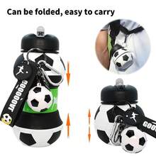 550ml/18.6oz Foldable Football Shaped Portable Leakproof Silicone Water Bottle Set With Lid 8VLL - màu đen - Xem 4
