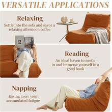 Corduroy Single Sofa Chair, Bean Bag Chair, Living Room Lazy Sofa. Soft And Comfortable Caterpillar Design With Ergonomic Construction. Sleek Armless Style Featuring Elegant Button Detailing. High-Density Memory Foam Filling. Non-Slip Base. No Assembly Required. Suitable For Living Rooms, Bedrooms, And Apartments(Orange). - 橘色 - 查看 6