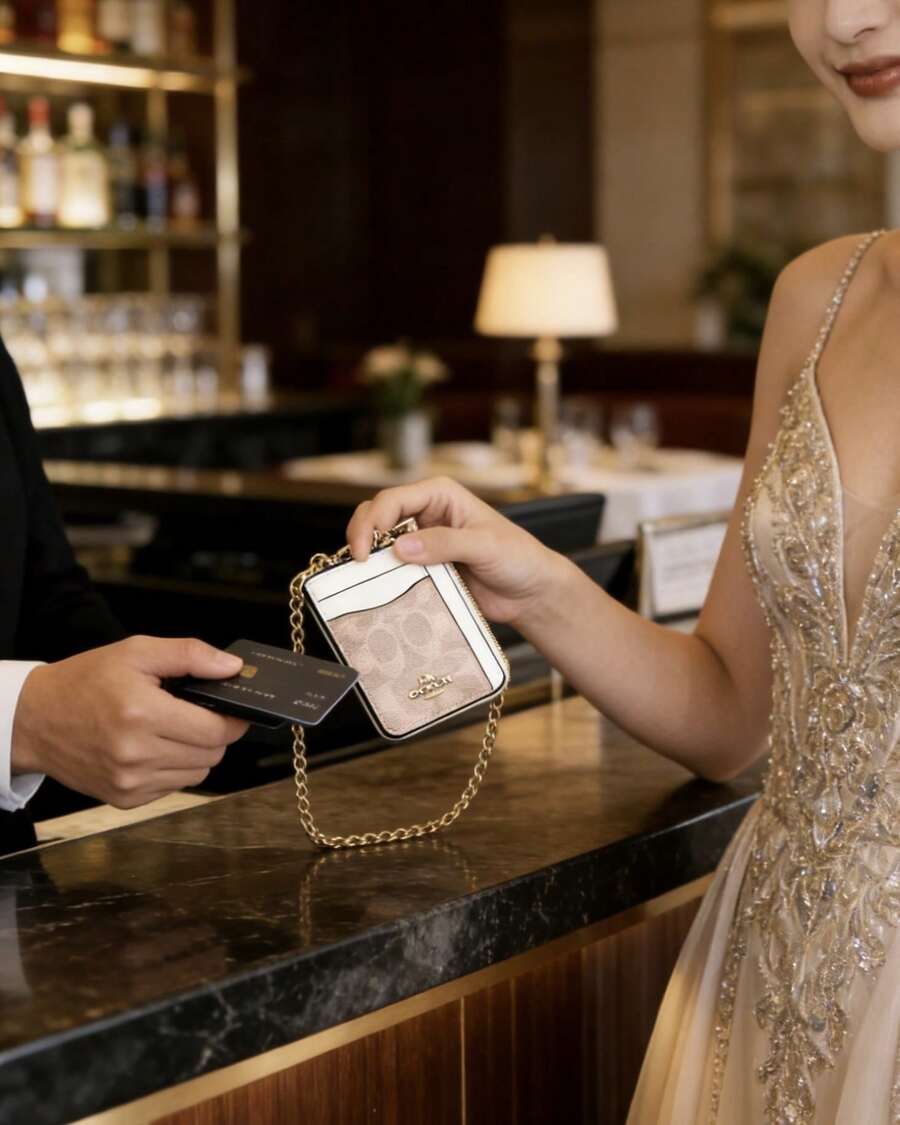 Coach Card Case 8 Front Pocket Minimalist Slim Wallet RFID Blocking Slim Front Pocket Wallet For Women Credit Card Holder With Keychain - Apricot - View 1