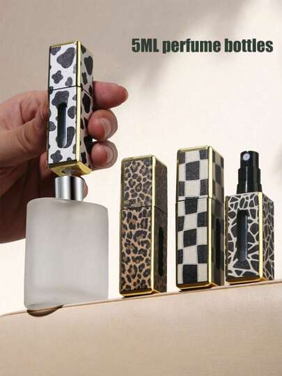 1pc 5ML Texture Leopard Print Square Perfume Separate Bottle, Portable Travel Bottom Direct Charging Perfume Bottle,Leopard Print Square Perfume Refillable Travel Bottle, 5ML Bottom Refill Textured Decanting Bottle