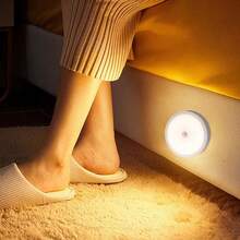 LED Smart Motion Sensor Night Light, USB Rechargeable Wireless Magnetic LED Cabinet Lamp, Emergency Auto Lighting - Round - View 9