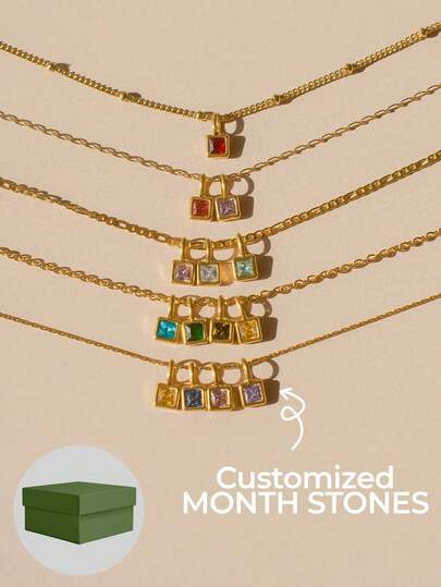 Waterproof - Birthstone Necklace - Hypoallergenic Nickel Free - Tarnish Free - Custom Personalized Charm Necklace - 18k Gold Plated - Gift