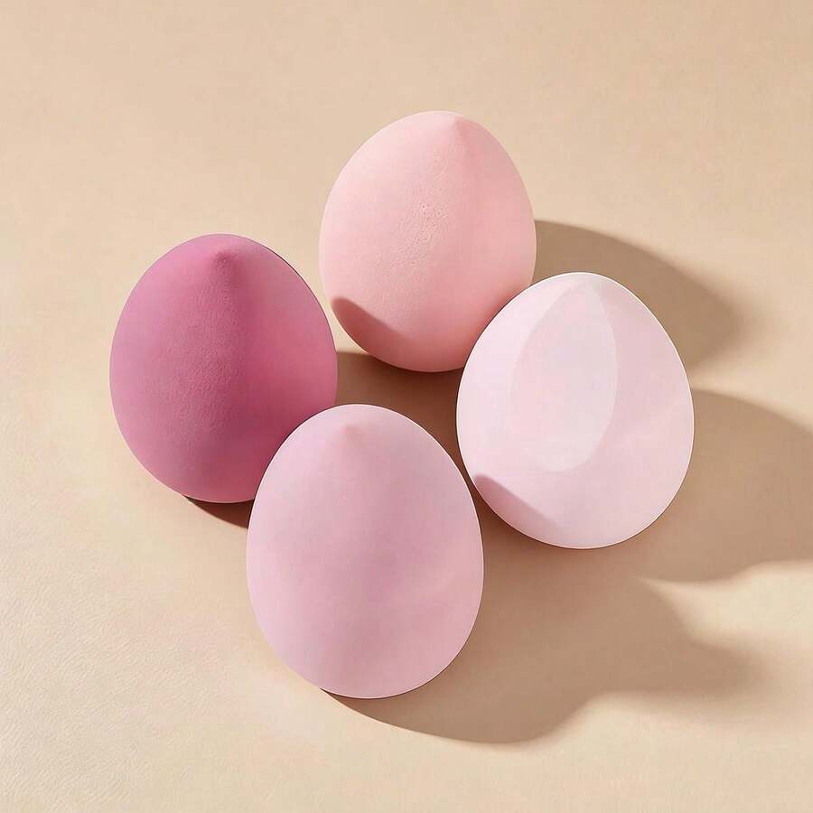 4 Pcs Dry And Wet Use Makeup Sponge Set Blender Beauty Foundation Blending Sponge For Liquid Cream In Pink And White - Pink *4 - View 1