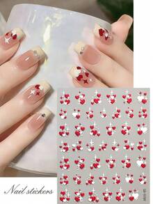 2Sheets 3D Valentine' S Day Heart Nail Art Sticker,2pcs Red White Cross Stars Self-Adhesive Nail Decals,Res Love 3D Women DIY Y2K Kawaii Heart Nail Stickers - Multicolor - View 8