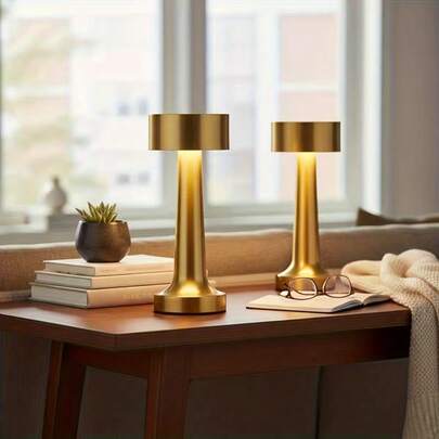 1pc Vintage High-Quality Metal Touch Control Lamp, 3 Color Modes 3 Brightness Levels, Touch Control, LED Eye-Care Rechargeable Long-Lasting Battery, Space-Saving Wireless Portable, Suitable For Coffee Table, Bedroom, Dining Room, Bar, Living Room Decor Nightlight