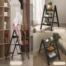 3 Step Ladder Folding Heavy Duty Aluminium Outdoor Indoor Lightweight Step Stool - Black - View 2